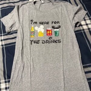 Disney Gray Graphic T-Shirt with Fun Drink Design